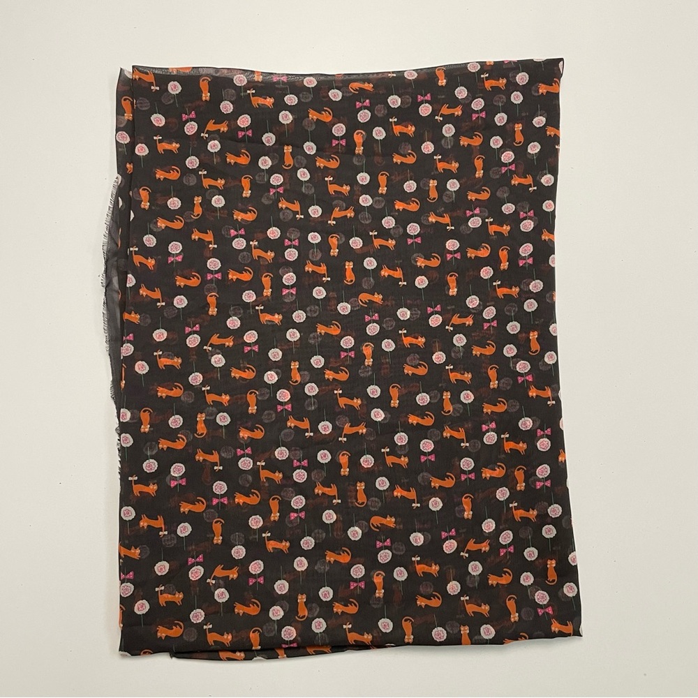 Cat Fabric Chiffon Lightweight Sheer Floral Slate Grey Orange Pink Green White